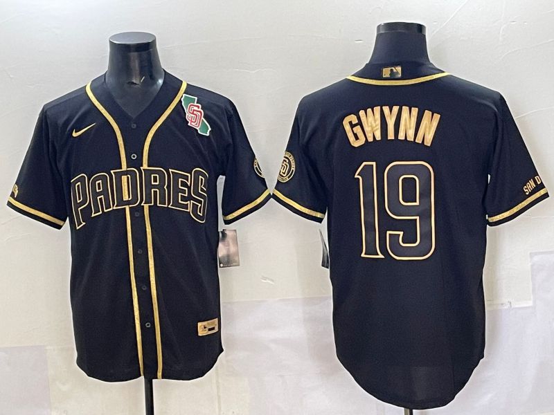 Men 2025 San Diego Padres #19 Gwynn Black Gold Throwback Nike MLB Jersey style 08->san diego padres->MLB Jersey